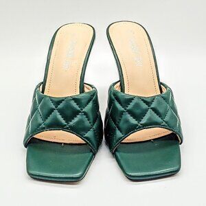 Maiernisi Jessi Green Quilted Square Open Toe Clear Heel Mules